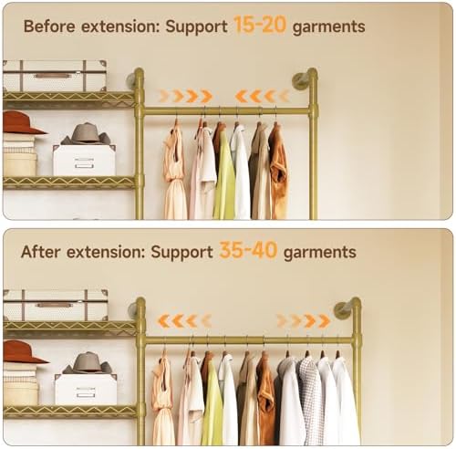 ONBRILL H6 Wall Mounted Closet System, Industrial Pipe Clothes Rack, Gold - Image 5