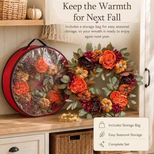 26 Inch Fall Wreaths for Front Door, Velvet Pumpkin Wreath - Image 6