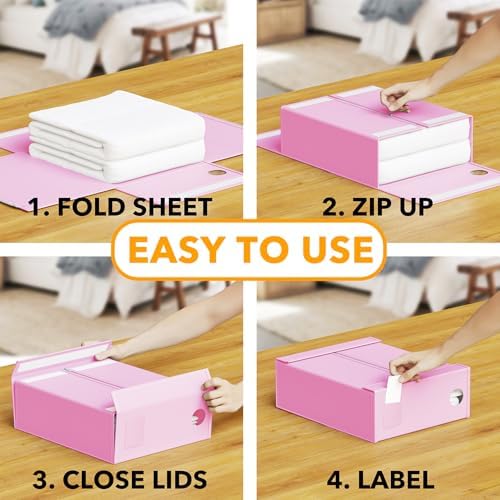 SpaceAid 12 Pack Bed Sheet Organizers and Storage, Foldable Sheet Organizer for Linen Closet, Sheets Set Folder Keeper with Window XL (Queen & King Size) Bedding Container (Pink, 12 Pack) - Image 3