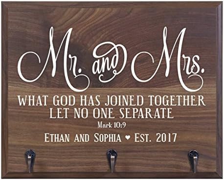 Rooms Organized Personalized Mr and Mrs Wall Mounted Coat Hat Necklace Key and Dog Leash Rack Holder with 3 Hooks 15" w x 12" h 4.25" deep (Mr and Mrs) - Image 2