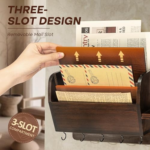 Rebee Vision Key Holder Wall Mount with 8 Hooks for Home Decor, Dark Brown - Image 3