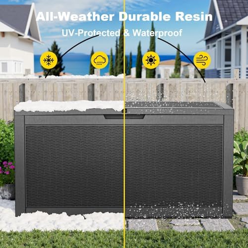 170 Gallon Resin Deck Box, Lockable Waterproof UV‑Resistant Outdoor Storage Outside Bench for Patio Porch, Pool Floats, Garden Tools & Cushions, Black - Image 6