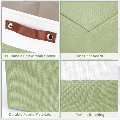 Bagnizer 13x13 Cube Storage Bins, Collapsible Fabric Storage Box, 4 Pack Closet Baskets with Handles for Organizing, Shelf, Toys, Clothes, Home, Office, Nursery (Green&White) - Image 6