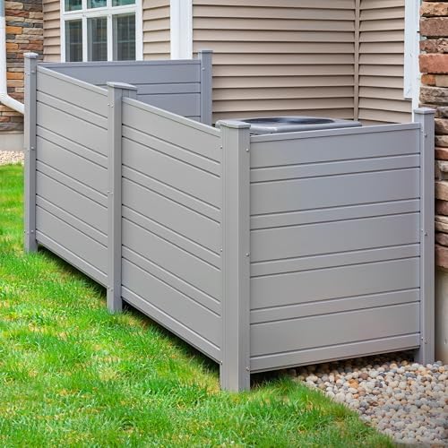 YITAHOME 44" W X 44" H Air Conditioner Fence Privacy Screen with Metal Stakes, Outdoor Trash Can Enclosure, Vinyl Pool Equipment Enclosure (4 Panels, Light Gray) by YITAHOME