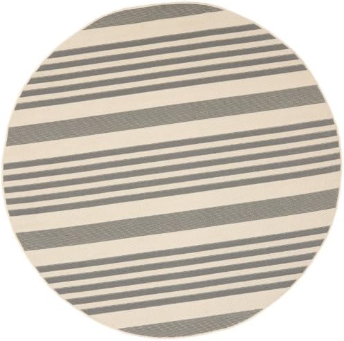 SAFAVIEH Courtyard Collection 7'10" Round Grey/Bone CY6062 Stripe Indoor/ Outside Waterproof Easy cleansingPatio Backyard Mudroom Area Mat by Unknown
