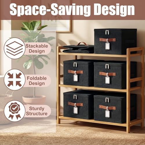 6 Pack Fabric Closet Storage Bins with Lids, 10×8×7 in, Black - Image 5
