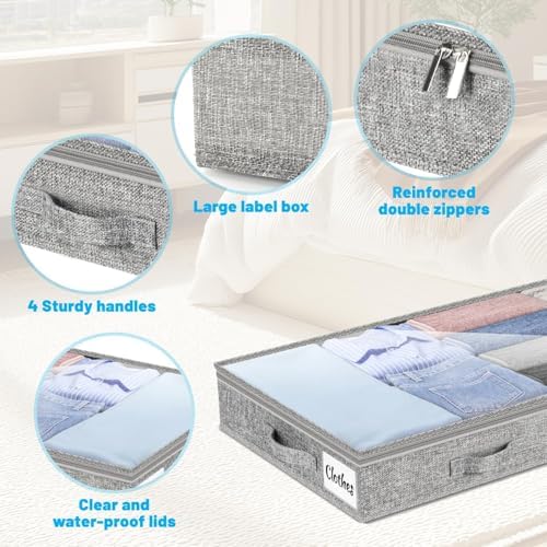 4 Inch Low Profile Under Bed Storage Drawer 4 Pack, Lightweight Underbed Clothes Storage Container Bins With NO STURCTURE, Shallow Storage Bag for Dorm & Home, With Clear Lids & Water-Resistant Fabric - Image 6