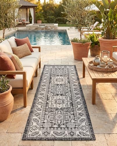 Rugs.com - Outdoor Aztec Rug – 6 Ft Runner Charcoal Gray Easy-Clean Indoor/Outdoor Rug – Perfect for Patios, Decks, and Porches - Image 7