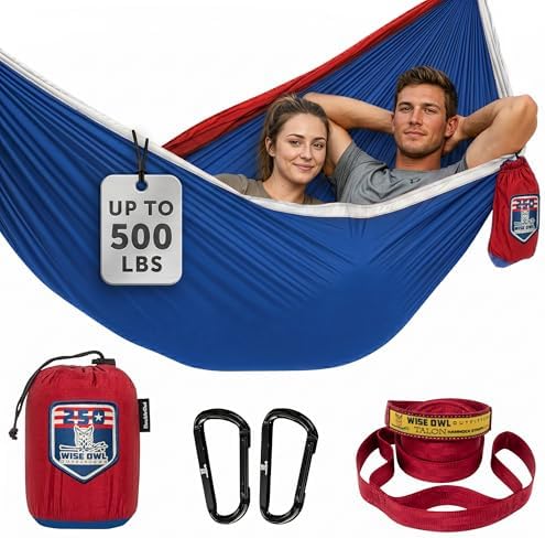 Wise Owl Outfitters Camping Hammock – up to 500lbs Portable Hammock with Tree Straps - Travel, Backpacking, Hiking, Outdoors Camping Gear - Single or Double by WiseOwlOutfitters