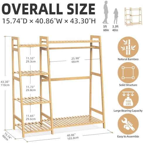BAMBOOHOMIE Kids Clothing Rack with Shelves, Bamboo Clothes Garment Rack for Kids Child Baby, Kids Dress Up Storage Rack with Top Shelf, Toddlers Wardrobe Closet for Nursery (Medium Size) - Image 3