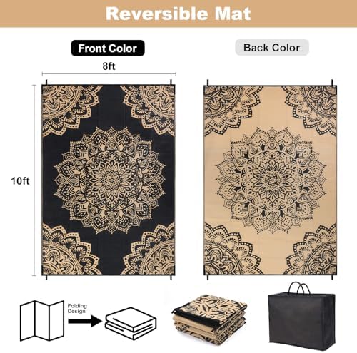 Yamaziot Outdoor Rug 8' x 10', Waterproof Reversible Plastic Straw Rug, Large Outdoor Rugs Mats RV, Picnic, Backyard, Balcony, Porch, Beach, Black Brown - Image 2