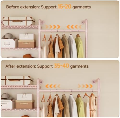 ONBRILL L2 Wall Mounted Closet System, Industrial Pipe Clothing Rack, Pink - Image 4