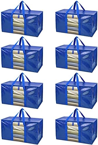 BALEINE 8-Pack Oversized Moving Bags with Reinforced Handles, Heavy-Duty Storage Tote Moving Supplies for Packaging, Camping (Blue w/Window, 8-Pack) by BALEINE