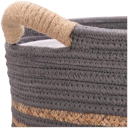 Seville Classics Premium Natural Handwoven Portable Laundry Bin Basket with Carrying Handles, Household Storage for Clothes, Linens, Sheets, Hamper with Liner, Gray - Image 7