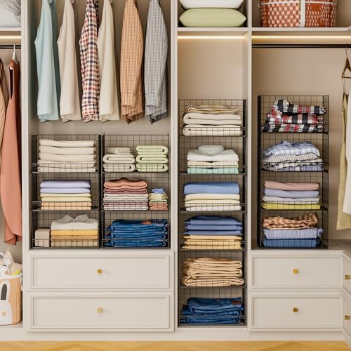 Yociyoga 6-Tier Stackable Closet Organizers and Storage Shelves, Closet Shelf Organizer Basket Bins, Foldable Sweater Storage for Clothes Organizer System, Black（Patent No. 30022416） - Image 2