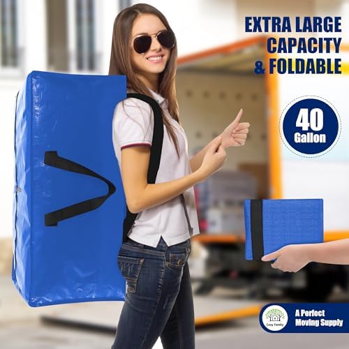 Cosy Family 8 Pack Heavy Duty Extra Large Moving Bags with Backpack Straps - Strong Handles & Zippers, Storage Totes For Space Saving, Fold Flat, Alternative to Moving Box (40 gal, Multicolored) - Image 7