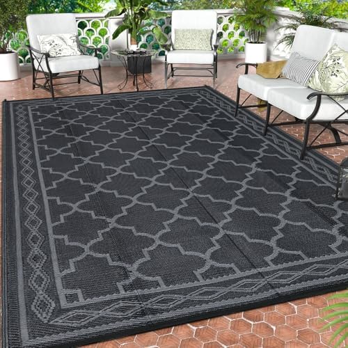 GlowSol Outdoor Rug 9x12 for Patios Waterproof Mat Outdoor Plastic Straw Rug Clearance, Reversible Carpet for Rv,Large Outside Carpet for Porch, Deck, Camper, Balcony, Backyard, Picnic,Black Grey - Image 7