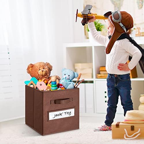 11 Inch Storage Cube,Storage bin,cube storage (Set of 10) Foldable Fabric Cube Storage Bins with 10 Labels Window Cards & a Pen,Baskets Containers for Shelves,Closet Organizers Box,Brown - Image 5