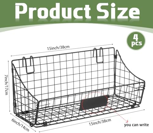 Blulu 4 Pcs Grid Wall Baskets, Wire with Hooks for Hanging, 15 x 7 x 6 Inch - Image 2