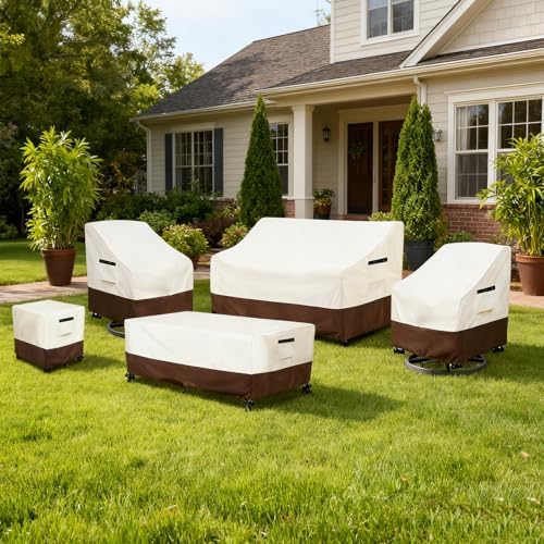 Patio Chair Covers 4 Pack,Swivel Lounge Chair Cover,Waterproof Heavy Duty Patio Furniture Covers for Outdoor Swivel Lounge Chair(33 W x 35 D x 38.5 H inches) Beige & Brown - Image 6