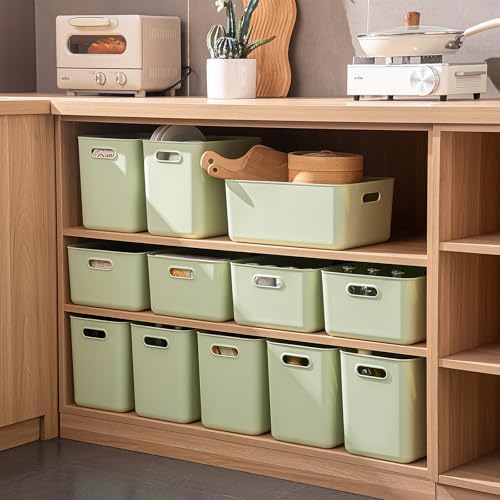 10 pack large plastic White storage bins with Lids, Toy Box Chest with Handle，Organizer Containers Baskets for Baby,Nursery，Shelves，Playroom, Bedroom，Office,Closet，home (Light Green, 5XL+5S) - Image 2