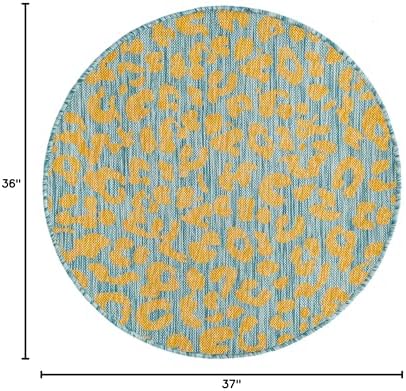 Unique Loom Outdoor Safari Collection Area Rug - Leopard (3' Round, Blue Yellow/ Blue) - Image 2