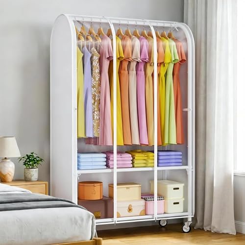 Univivi Heavy Duty Clothing Rack with Dust Cover and Bottom Storage Shelf - Image 3