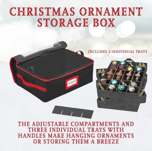 HOLDN’ STORAGE Christmas Ornament Storage Box with Dividers - Fits 72-3” Ornaments, 3 Removable Trays, Durable & Space-Saving, Clear Top Lid, Convenient Storage Designed, Black - Image 4