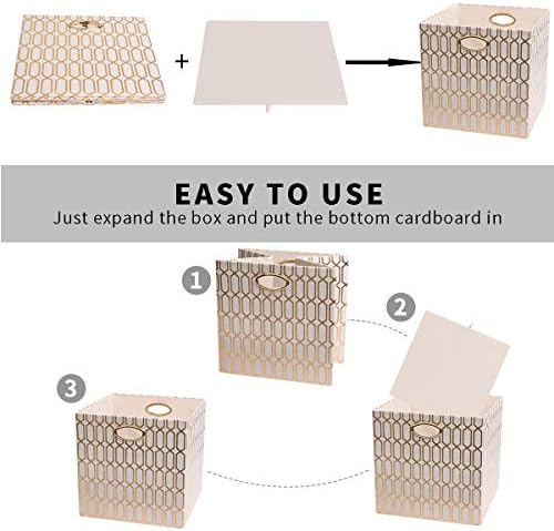 Posprica Storage Bins, Storage Cubes,13×13 Fabric Drawers Organizer Basket Boxes Containers (13×13×13/4pcs, Cream/gold geometry Pattern) - Image 2
