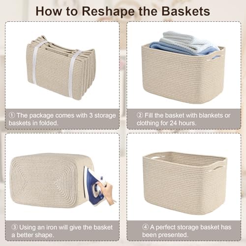 Baskets for Organizing,Storage Baskets,3 Pack Baskets for Shelfves,15"×10"×9" Woven Brown Basket,toy storage bins,bins for organization - Image 6