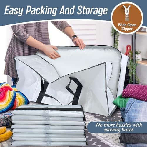 12 Pack Extra Heavy Duty Large Moving Bags with Strong Zipper, White - Image 5