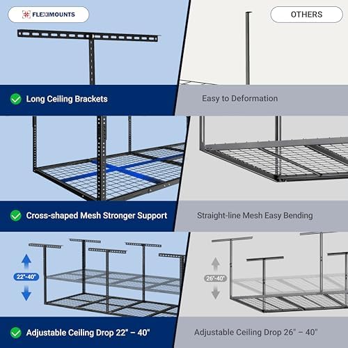 FLEXIMOUNTS 3x8 Overhead Garage Ceiling Storage Rack Adjustable, Hammertone - Image 3