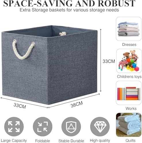 Mangata Foldable Storage Boxes, 13 x 15 x 13 Inch Storage Cubes with Rope Handles, Large Fabric Cube Storage Box for Shelving Bin, Clothes Organizer, Cool Grey - Image 3