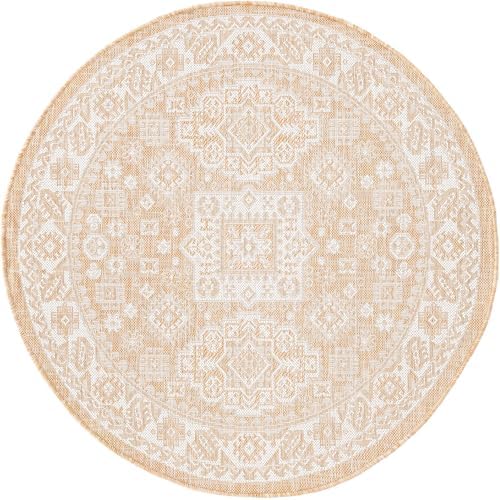 Rugs.com - Outdoor Aztec Rug – 4 Ft Round Natural Indoor/Outdoor Rug – Washable, Stain-Resistant for Patios, Decks, and Porches - Image 3