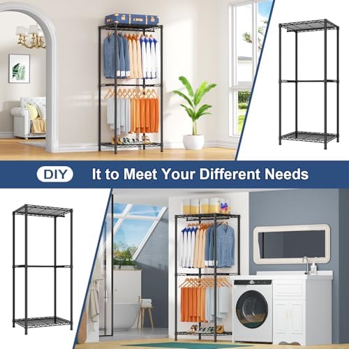 Ulif E12 Clothes Rack，Heavy Duty Freestanding Garment Rack with Shelves，Metal Clothing Closet Storage System for Hanging Clothes，57.1" W x 16" D x 76.5" H, Hold 860 lbs，Black - Image 5