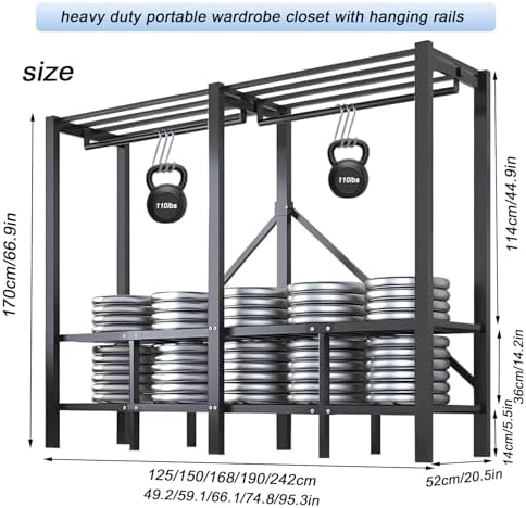 59.1in Heavy Duty Portable Closet with Cover 2000Ibs (grey, 59.1in/150cm) - Image 2