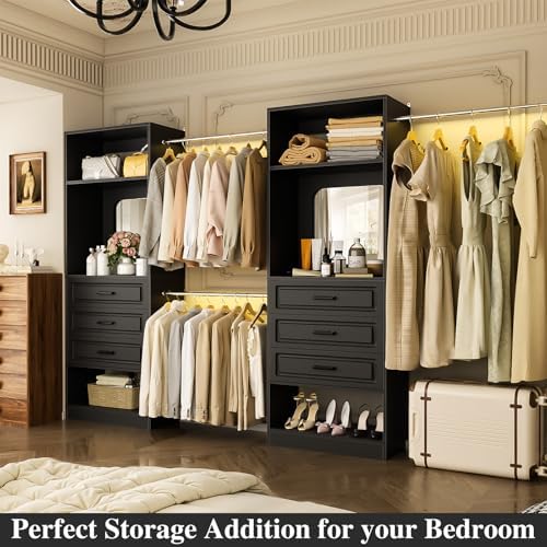 Unikito 6-14FT Wood Closet System with 6 Drawers and Mirror, Black - Image 6