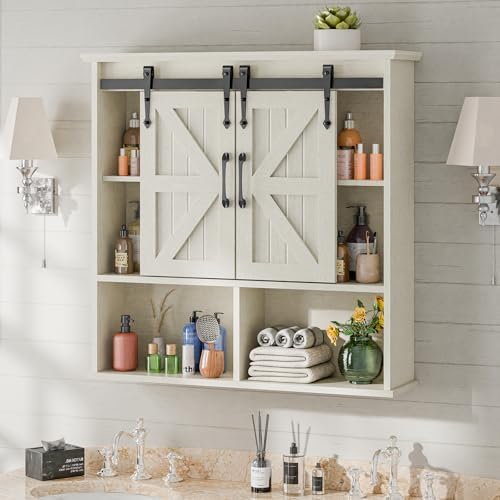 Vabches Bathroom Wall Cabinet, Farmhouse Medicine Cabinet, White - Image 3