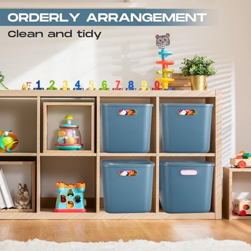 Hoolerry 8 Pieces Storage Bins, 14.2 x 10.2 x 9.5 Inch, Blue - Image 6