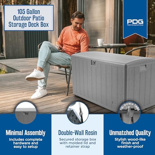Plastic Development Group Outdoor Storage Deck Box, Soft Closure, 105 Gallon, Gray - Image 3