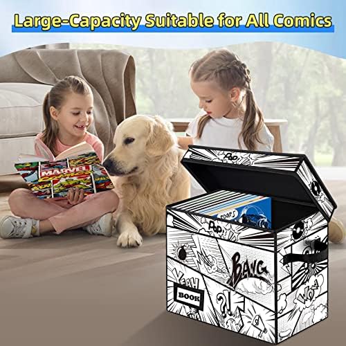 10 Pack Comic Book Storage Box, 15.8" X 7.8" X 11.8", Heavy Duty Collapsible Holds 160-180 Comic Book Bin Container Holder Shelf (Cartoon Bombs) - Image 2