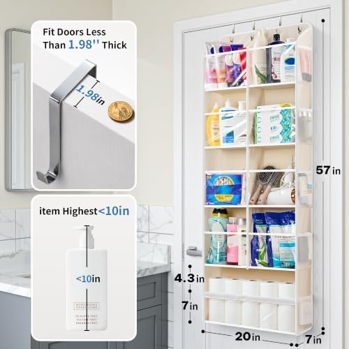 JARLINK Over the Door Organizer, Extra Large Storage for Bedroom, Beige - Image 2