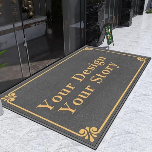 Custom Commercial Rugs for Business 4 x 3FT, Non Slip Rubber Backed Entrance Mats with Any Size Color Logo Shape Pattern Welcome Carpets Outdoor Outside Area Entry Doormats for New Year by Custom