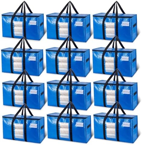 TAILI 12 Pack Blue Extra Large Moving Bags,Storage Bags with Visible Window by TAILI