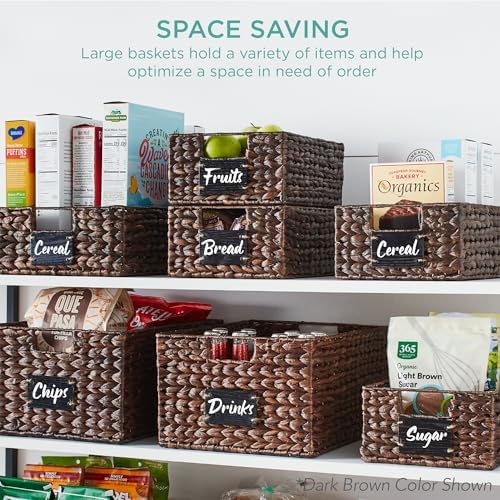 Best Choice Products Set of 4 13x12in Water Hyacinth Pantry Baskets, Woven Organizers w/Chalkboard Label, Chalk Marker - White - Image 4
