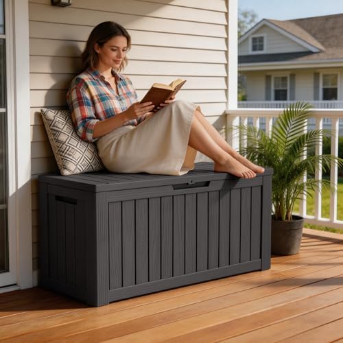 Mars Villa Deck Box, Outdoor Storage Box Waterproof, 80 Gallon, Black - Image 3