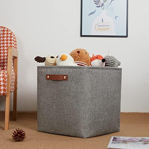 DULLEMELO Cube Storage Boxes,13 inch Fabric Baskets Closet Storage Bins for Home Organization and Storage,Stackale Gift Baskets Empty for Nursery Clothes Toys Kids Storage(Grey) - Image 3