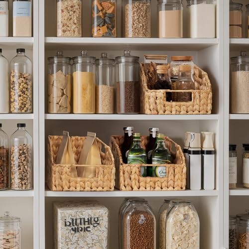 StorageWorks Pantry Baskets for Organizing, Wicker Basket with Built-in Handles, Handwoven Wicker Storage Baskets, Water Hyacinth for Shelves, 4 Pack - Image 5