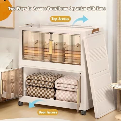 Storage Bins with Lids, 5 Tier 425 QT Stackable Plastic Storage Bins, Foldable Storages Boxes with Magnetic Doors and Wheels for Clothes, Snacks, Books, Folding Containers for Home Office - Image 5