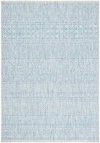 SAFAVIEH Washable Rug Outdoor Courtyard Collection - 8' x 10', Light Grey & Aqua Blue, Non-Shedding & Easy Cleaning, Ideal for Patio, Backyard, Mudroom, DIning Space (CY8196-37112) by Unknown